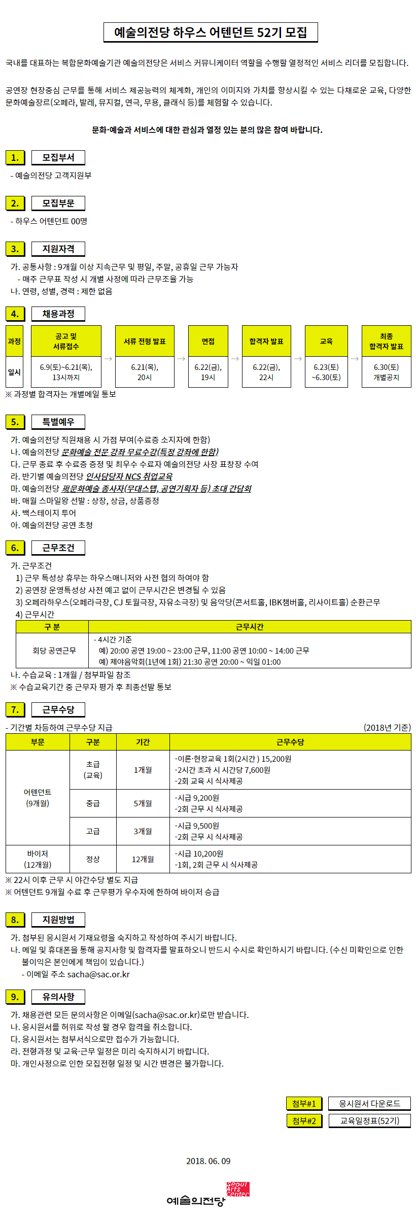 예술의전당 하우스 어텐던트 52기 모집