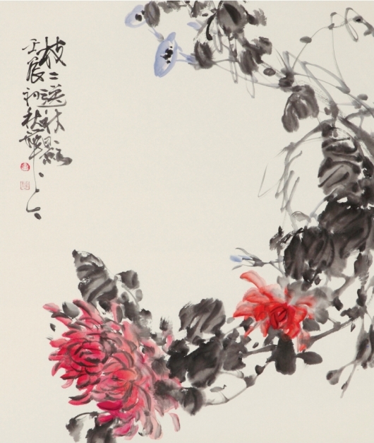 화정 김무호_지지송추영(枝枝送秋影_가지마다 가을 그림자를 보낸다)_40cmx70cm_한지에 수묵채색