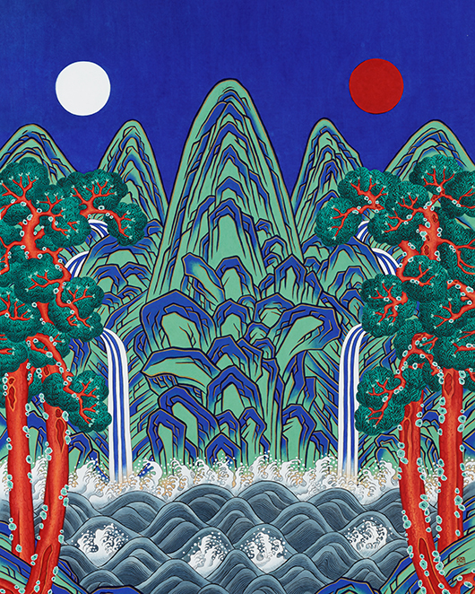 하원 심수현_일월오봉도_80cmx100cm_장지,수간분채_2021