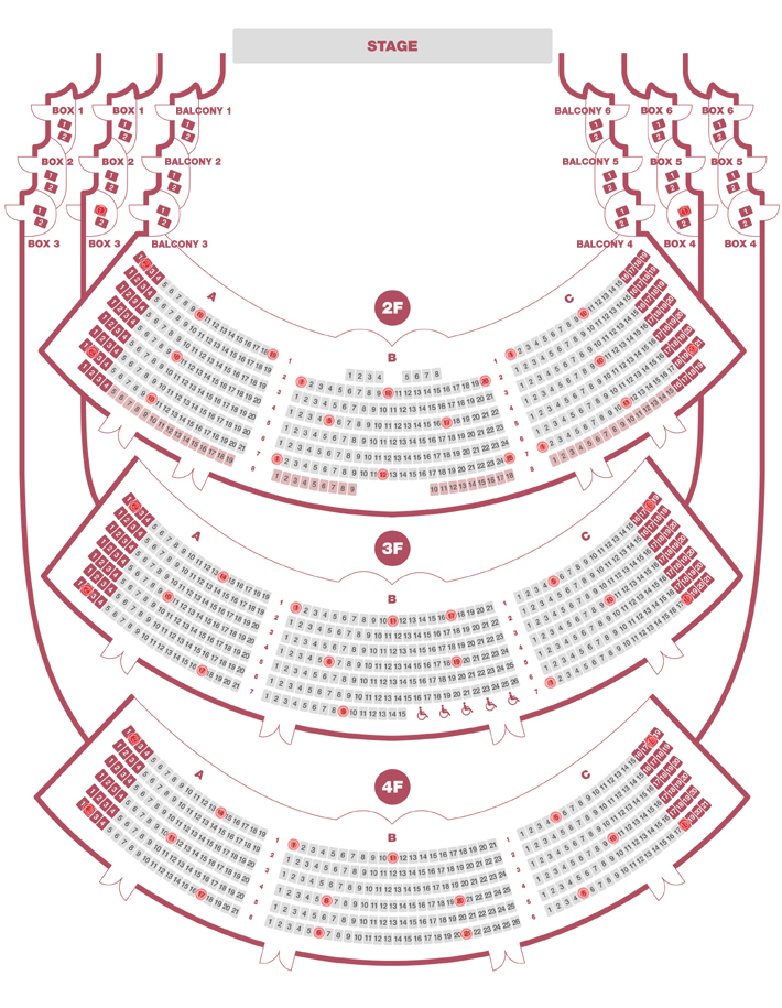 seat chart (floor 2,3,4) of the opera theater