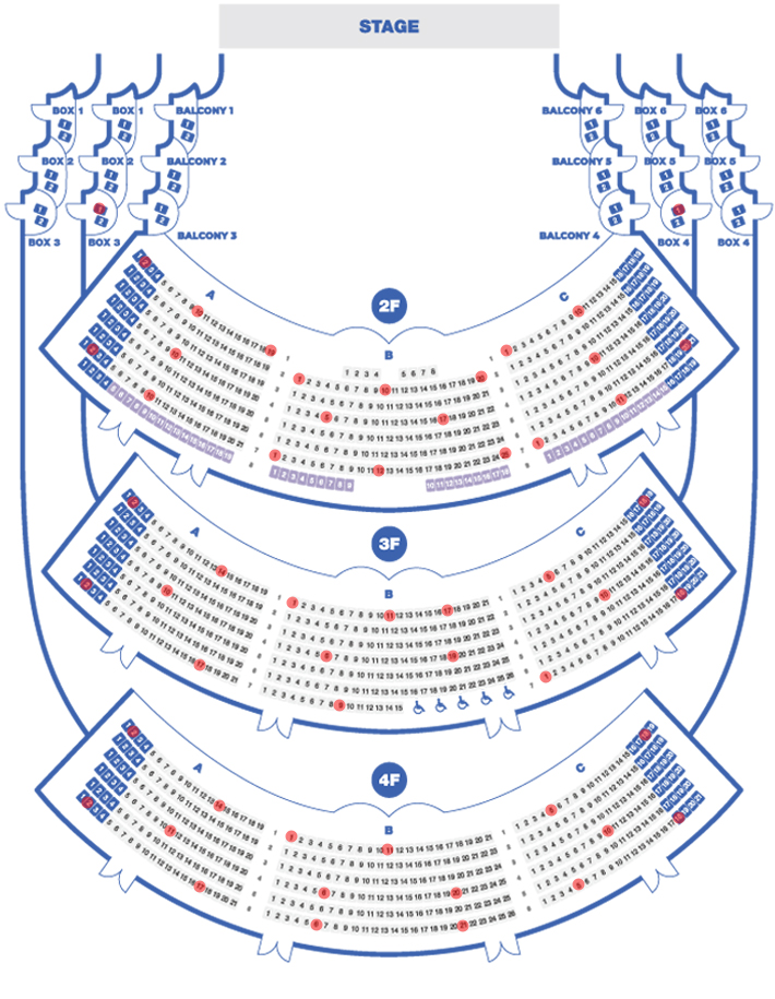 seat chart (floor 2,3,4) of the opera theater