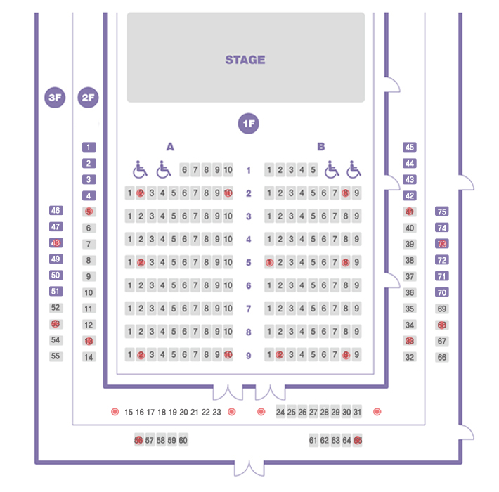seat chart (floor 1,2,3) of the Jayu Theater