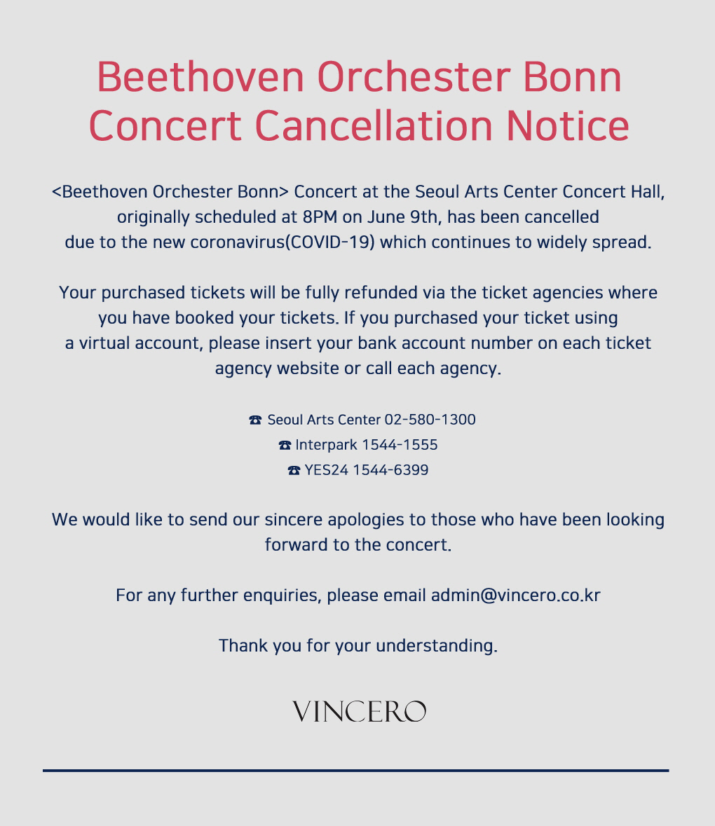 (JUN 9) Beethoven Orchester Bonn Concert Cancellation Notice