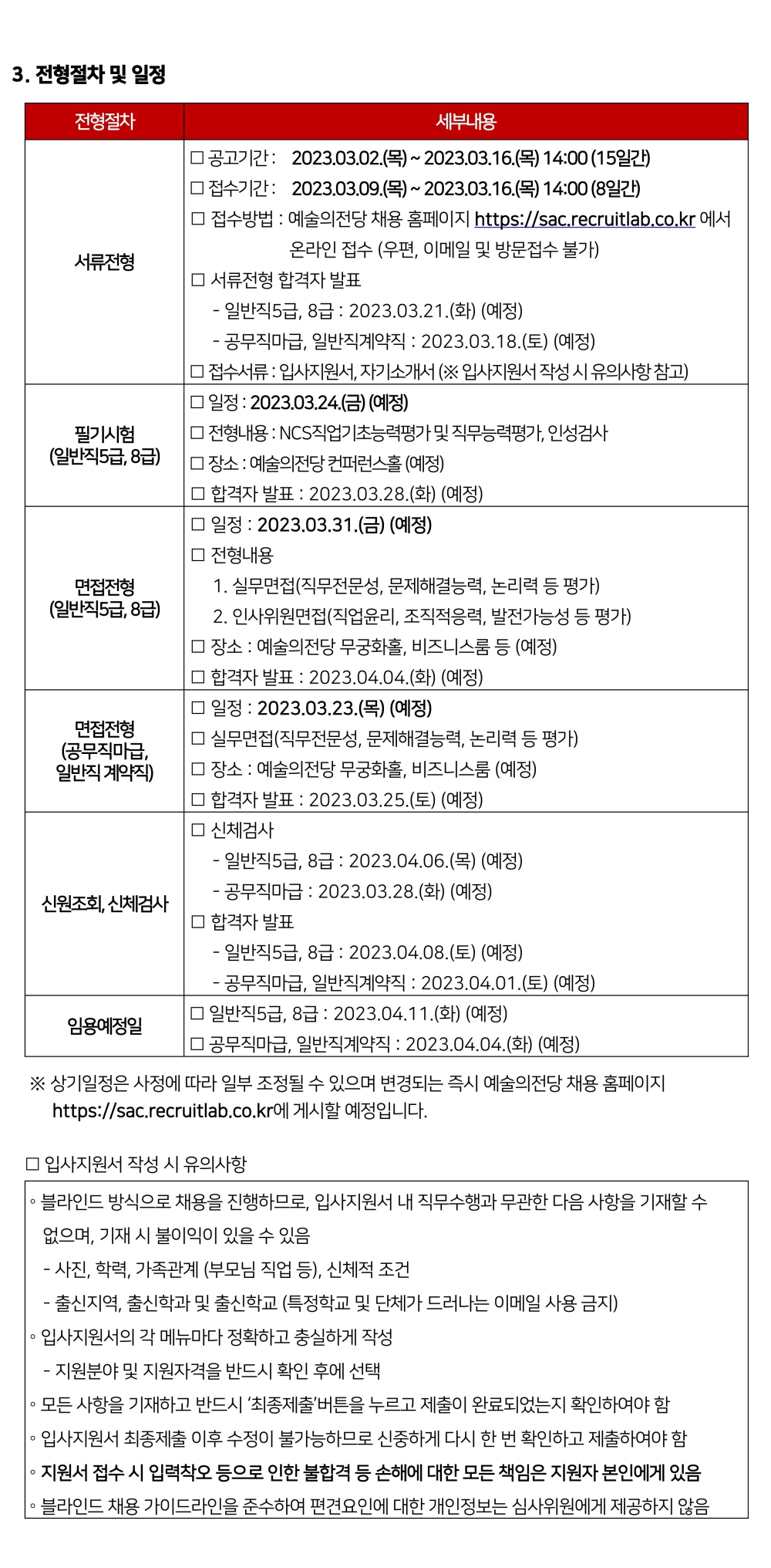  2023년 예술의전당 1차 직원 블라인드 채용 공고 (3)