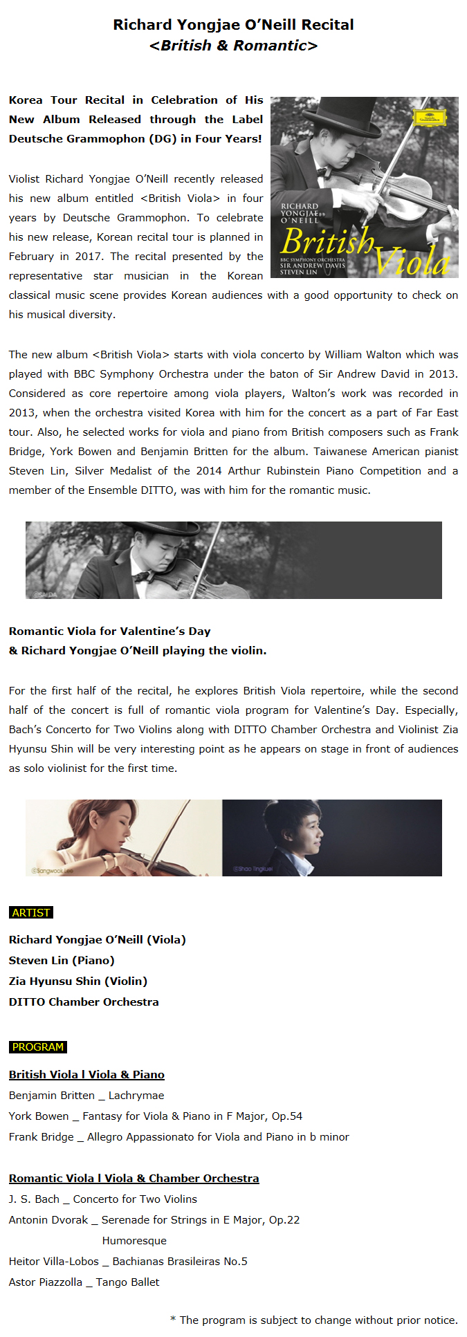 Richard Yongjae O`Neill Recital : British & Romantic